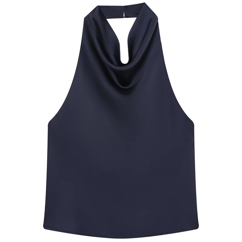 Top Corsé Halter Satén Mujer – Sin Espalda Elegante, Amarillo, Rosa & Negro