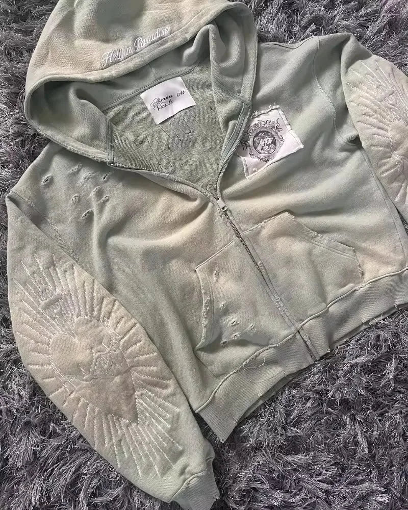🍂 Sudadera con Bordado Retro Y2K – Estilo Harajuku Gótico