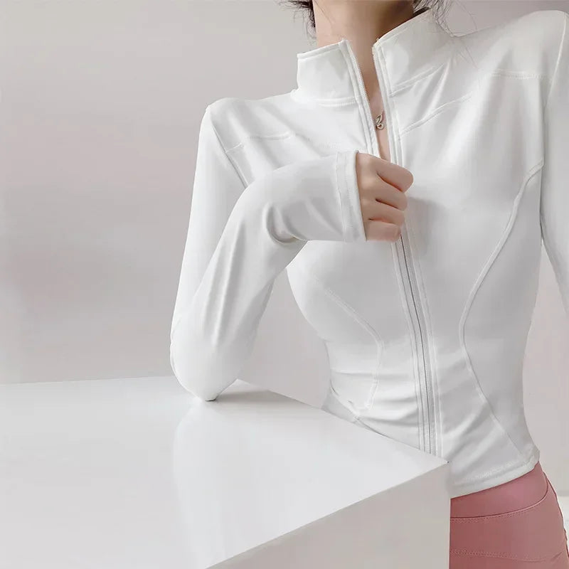 Women's Long Sleeve Sports Jacket with Zipper – Running & Fitness S-3XL