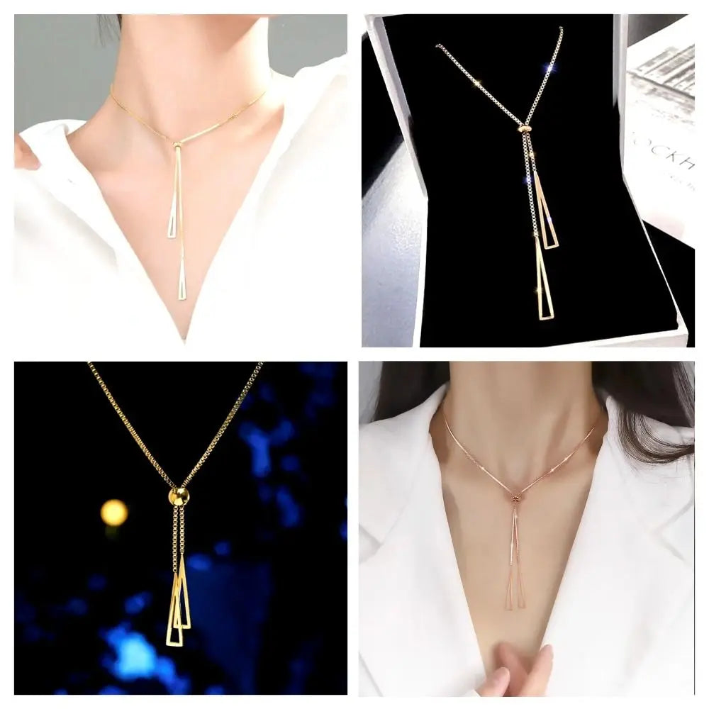 Boho Fringe Triangle Necklace – Chic Fashion Gold Long Clavicle Chain