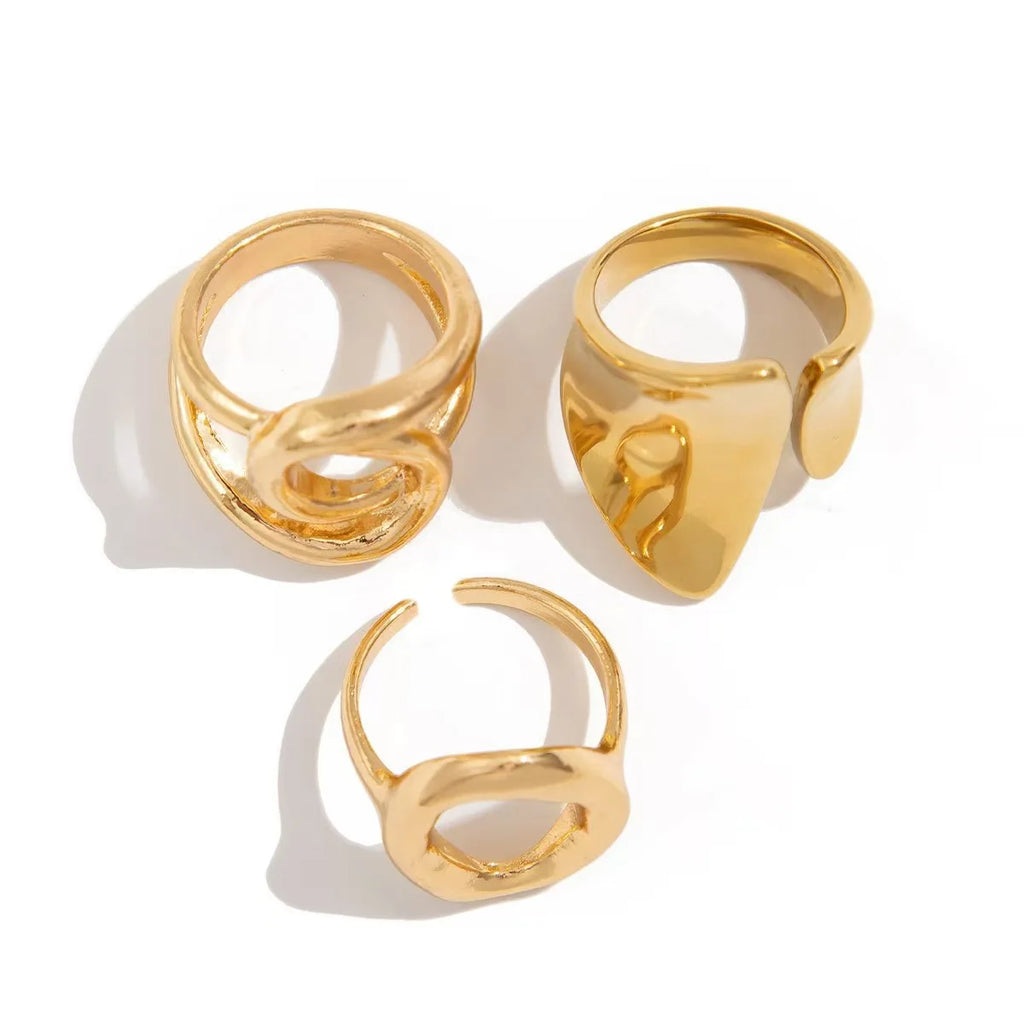 Set of 3 Geometric Punk Rings for Women – Minimalist Asymmetric Fashion Design