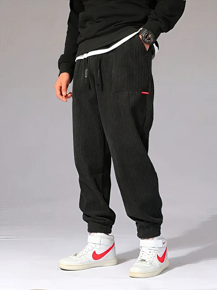 Men's Baggy Corduroy Tech Fleece Thermal Pants – Casual Sport Harem Joggers Fall Winter