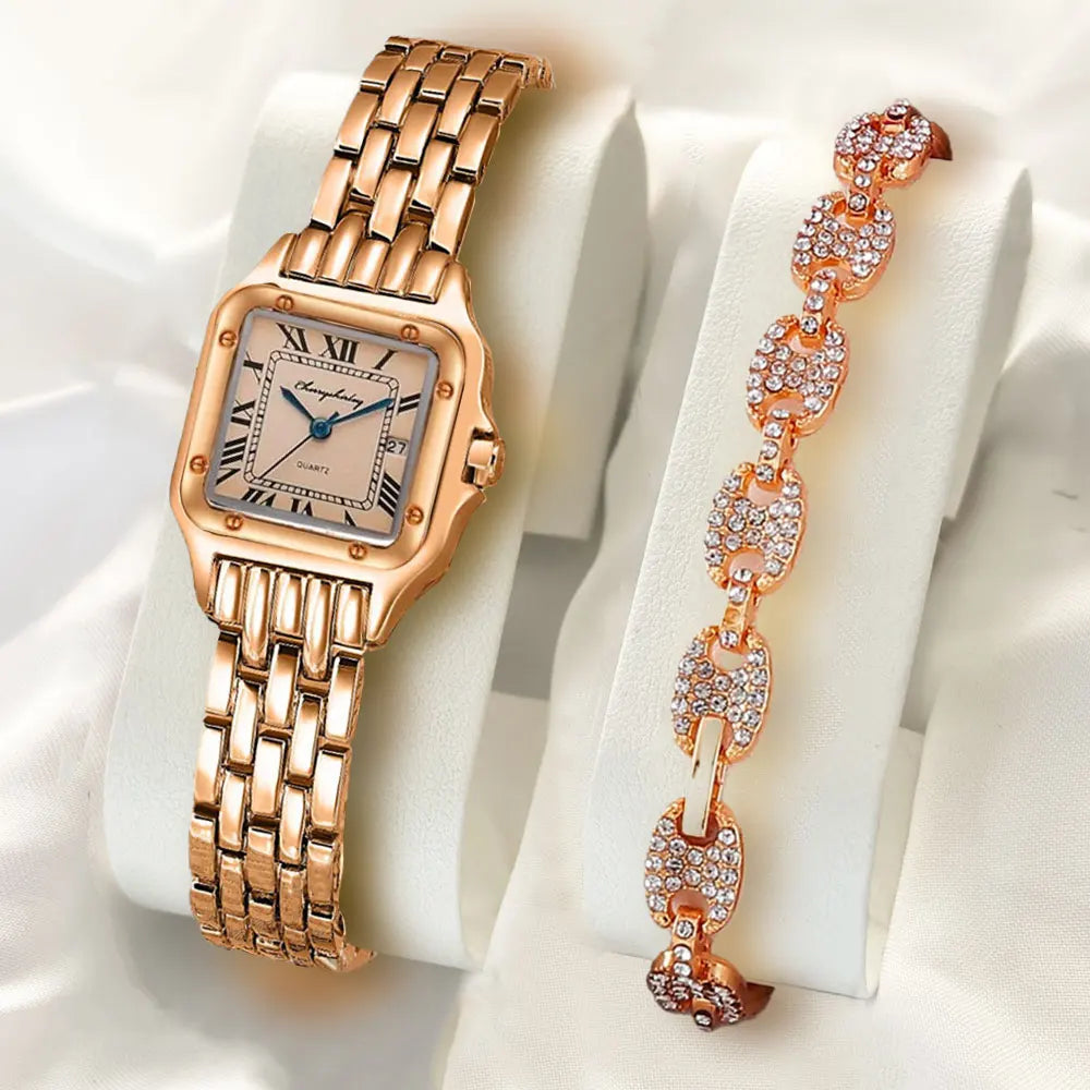 Reloj de Cuarzo con Brazalete de Diamantes – Colección Premium