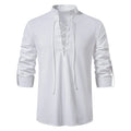 Men's Linen Cotton Long Sleeve Diagonal Placket Shirt – Vintage Casual Yoga Style Spring Autumn