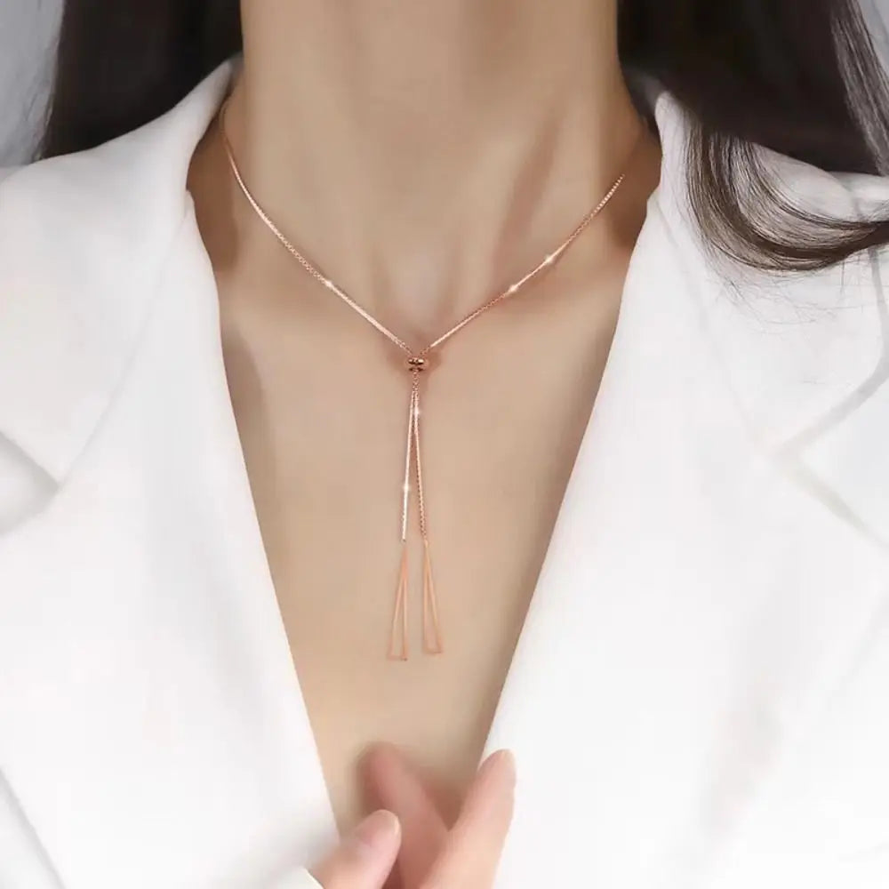 Boho Fringe Triangle Necklace – Chic Fashion Gold Long Clavicle Chain