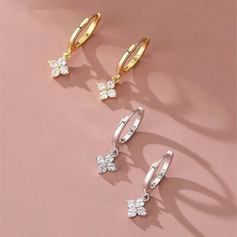 Clover Hoop Earrings with Zirconia in 925 Silver – Wedding & Party Jewelry