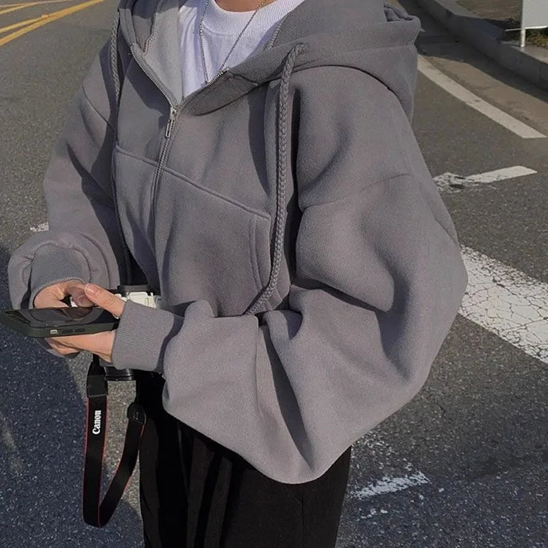 🌸 Hoodie Crop Estilo Coreano con Forro Polar – Moda Femenina Harajuku