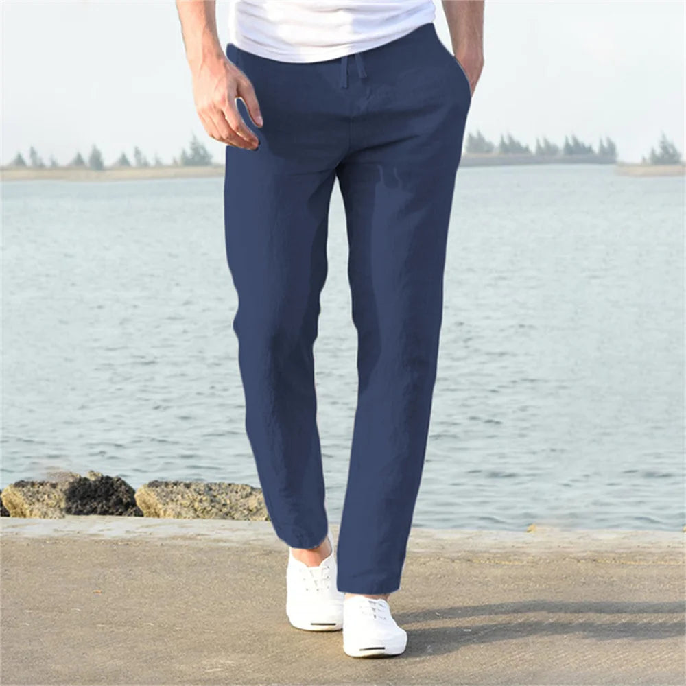 Men's Cotton Linen Straight Breathable Trousers – Casual Streetwear Spring Autumn, Size S-3XL