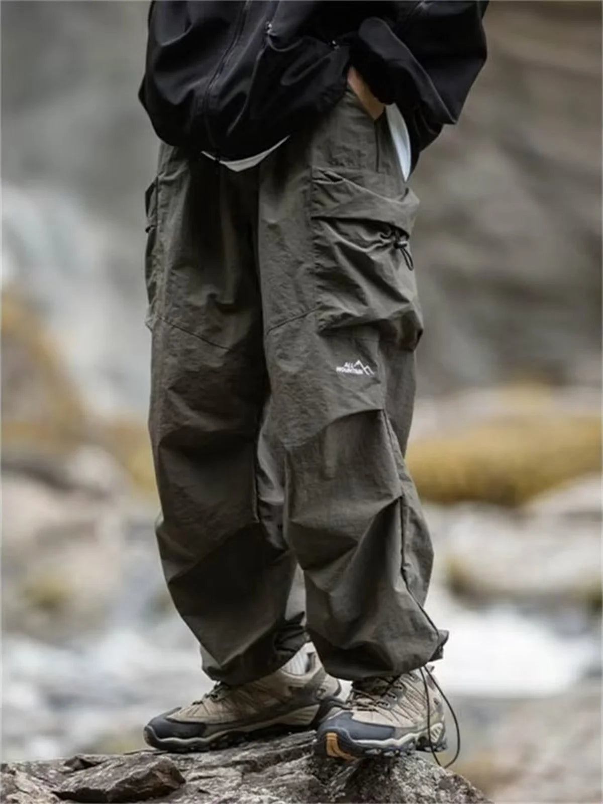 Men's Waterproof Cargo Pants Hip Hop Harajuku – Mountaineering Work Casual Black Spring