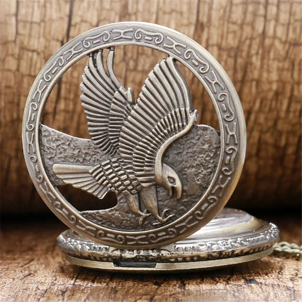 Reloj de Bolsillo Águila Bronce – Colgante Collar Cuarzo, Regalo Unisex Vintage