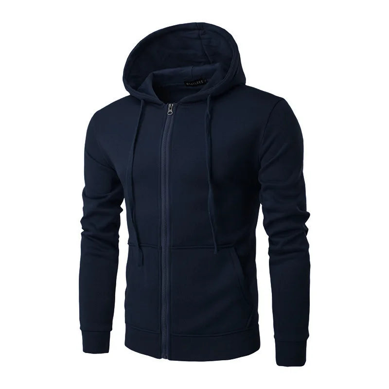 Men's Slim Fit Zip-Up Hoodie – Casual Autumn Winter, Solid Colors
