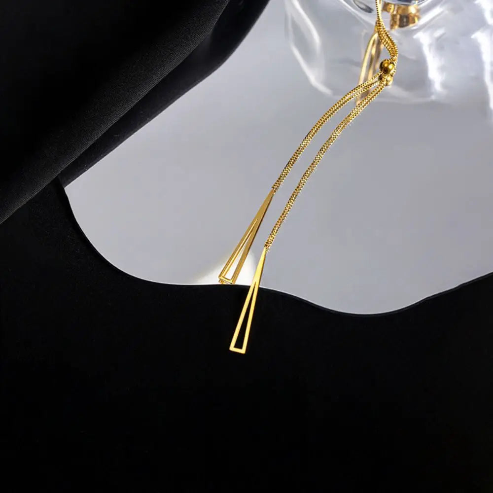 Boho Fringe Triangle Necklace – Chic Fashion Gold Long Clavicle Chain