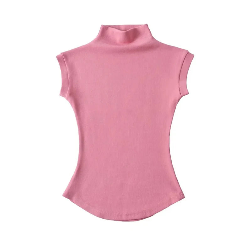 Women's High Neck Slim Fit Sleeveless Top – Summer Streetwear Style