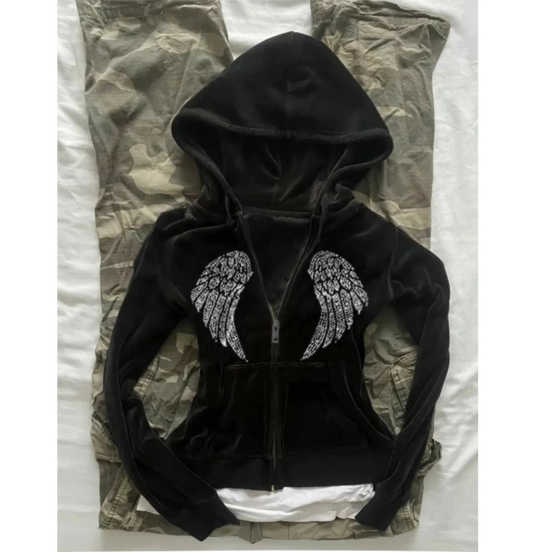 🖤 Chaqueta Grunge Vintage con Alas – Gótica Slim Street Y2K