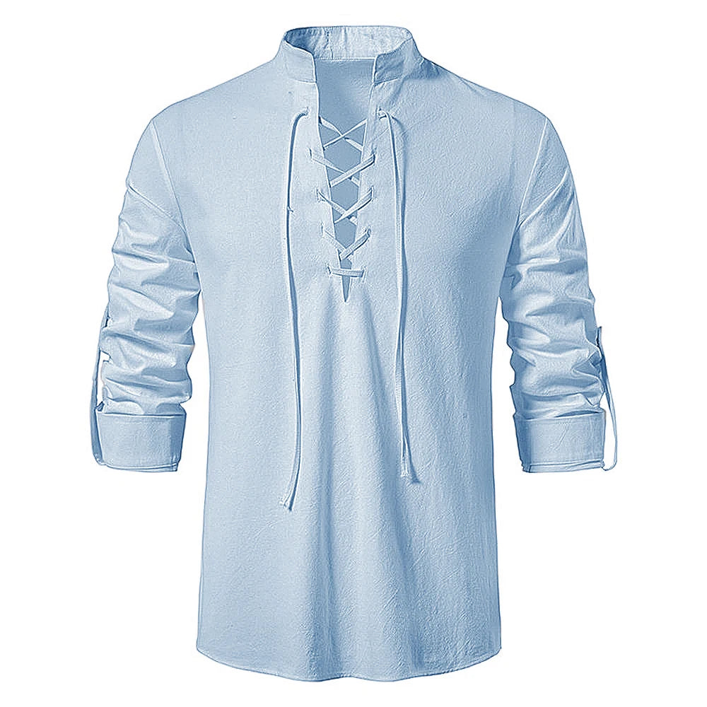 Men's Linen Cotton Long Sleeve Diagonal Placket Shirt – Vintage Casual Yoga Style Spring Autumn