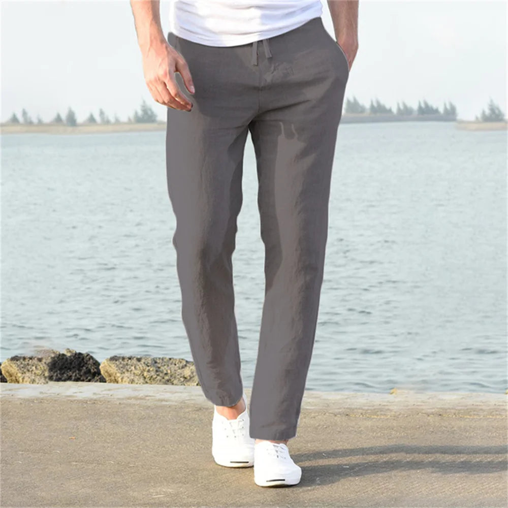 Men's Cotton Linen Straight Breathable Trousers – Casual Streetwear Spring Autumn, Size S-3XL