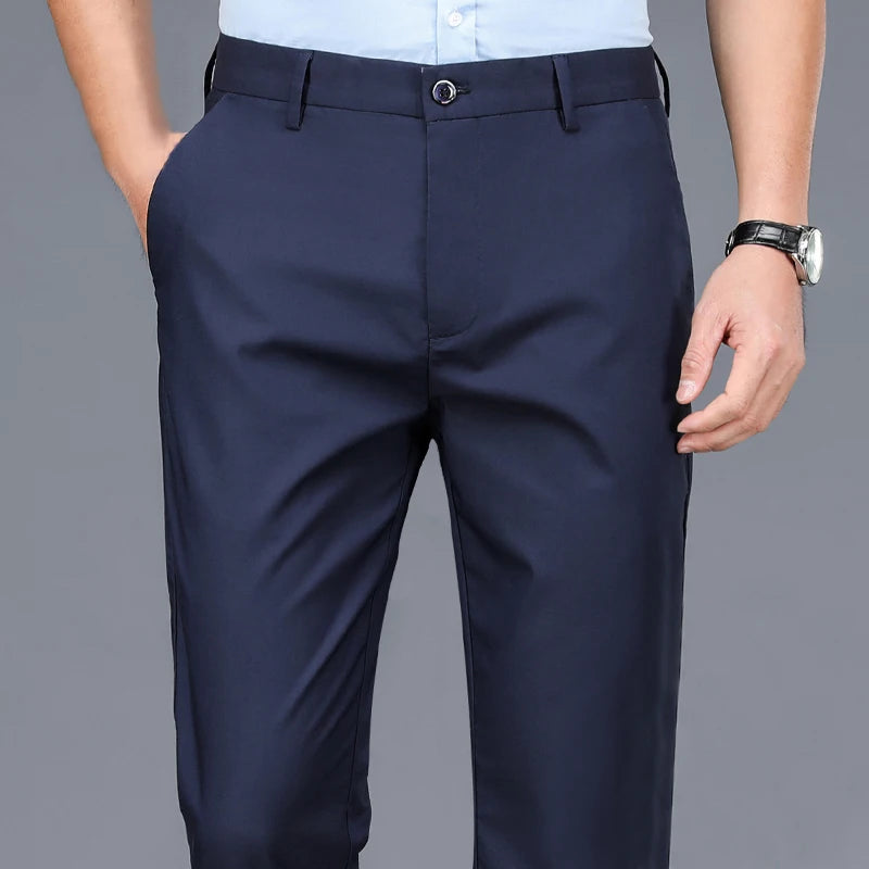 Pantalón Hombre Smart Casual Secado Rápido – Recto Elástico Oficina Negro Marino, Talla 31-44