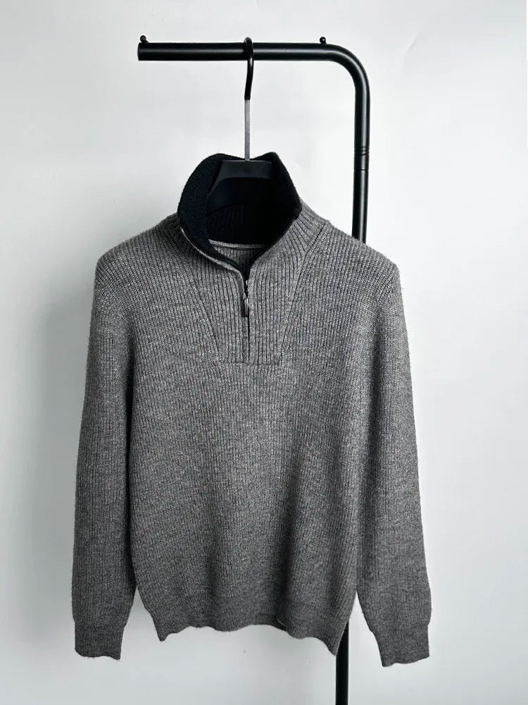 Half-Zip Mock Neck Knit Sweater – Warm Korean Style