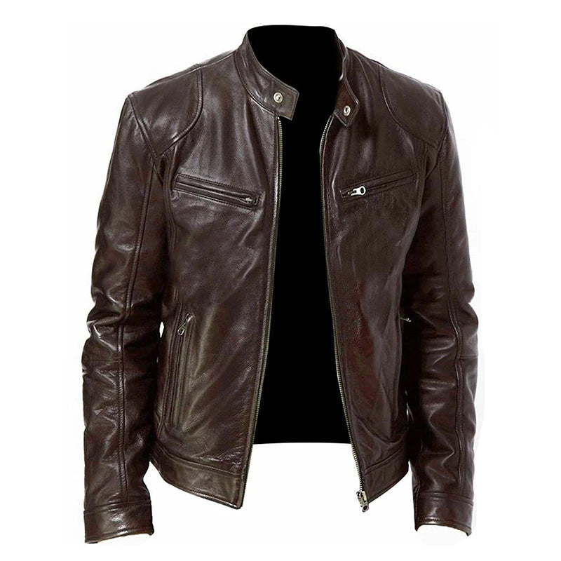 Cazadora Moto Hombre Cuero PU Slim Fit 2024 – Chaqueta Casual Cortavientos Moda Otoño