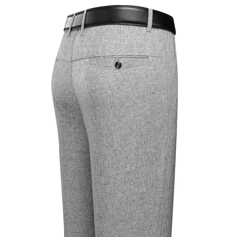 Men's Straight Formal Suit Trousers – Elastic Black Gray Office Spring Autumn
