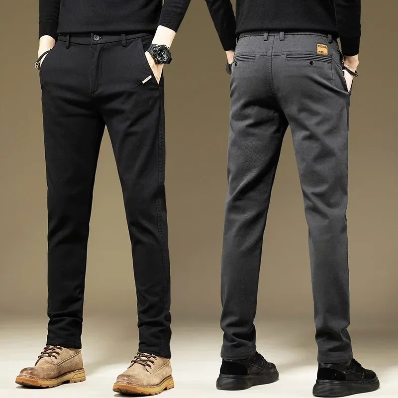 KUBRO Men's Cotton Solid Color Straight Fit Trousers – Casual Business Work Spring Autumn