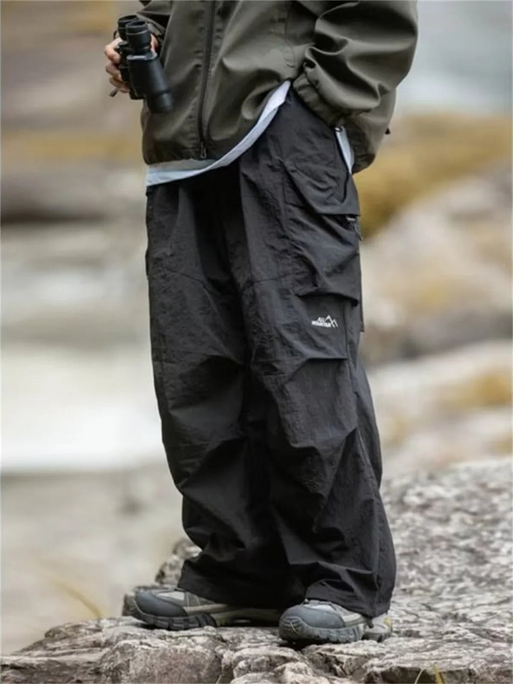 Pantalones Cargo Hombre Impermeables Hip Hop Harajuku – Montañismo Trabajo Casual Negro Primavera