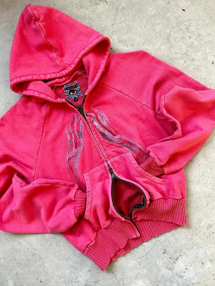 🍂 Sudadera con Bordado Retro Y2K – Estilo Harajuku Gótico