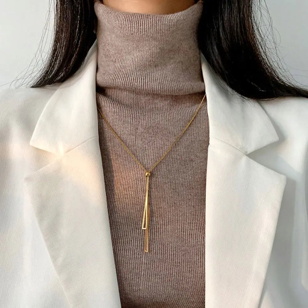 Boho Fringe Triangle Necklace – Chic Fashion Gold Long Clavicle Chain