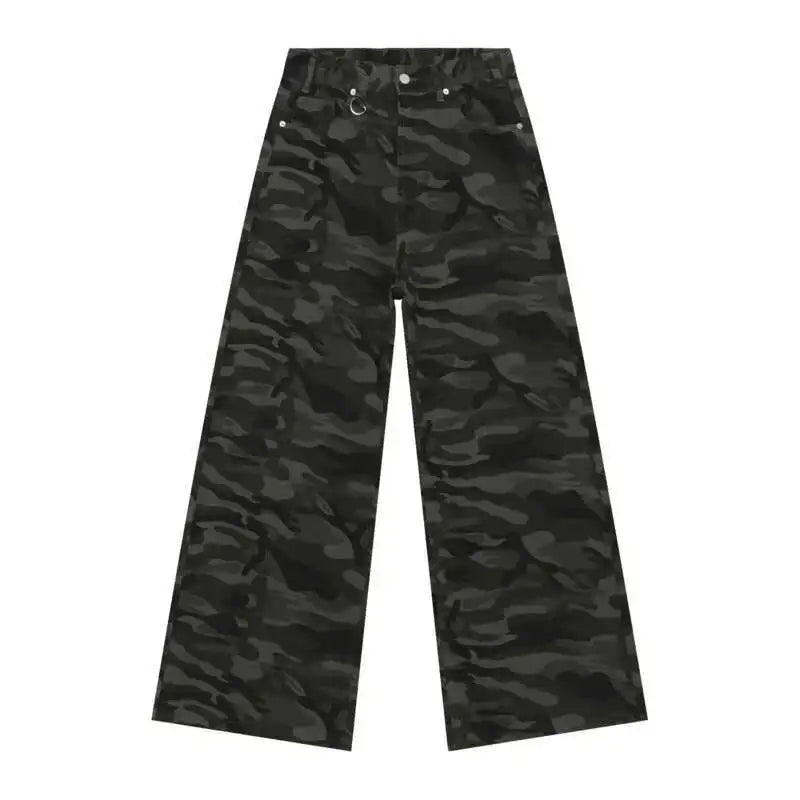 Men's Camouflage Wide-Leg Jeans – Vintage Washed Casual Denim, Size XS-XL