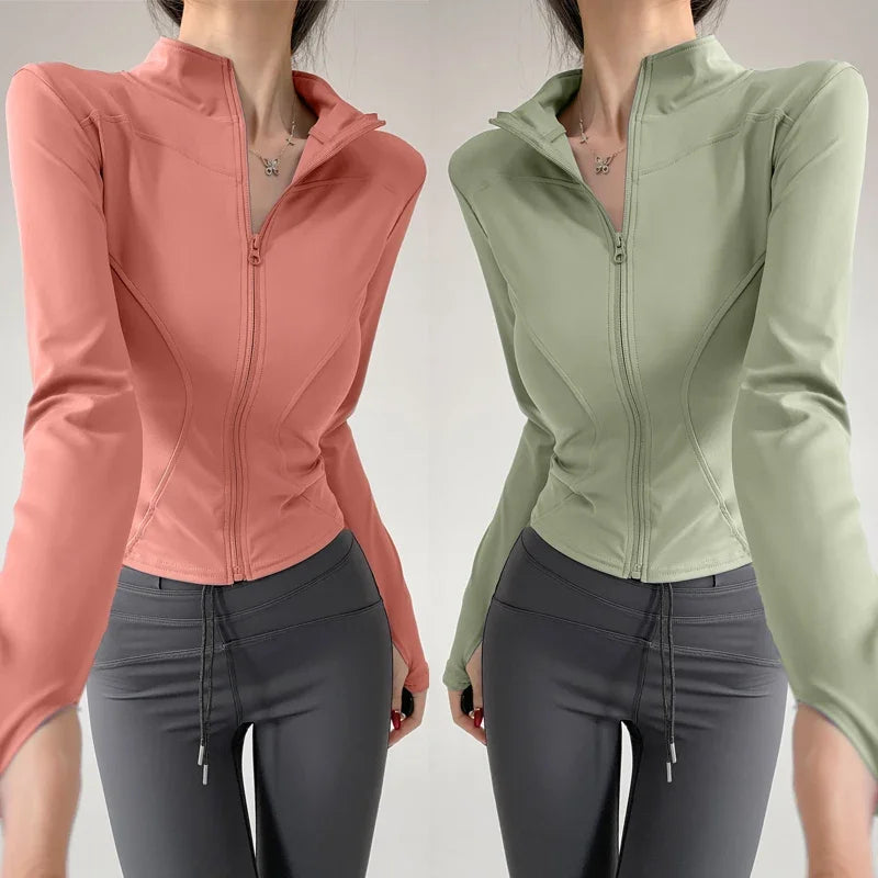 Women's Long Sleeve Sports Jacket with Zipper – Running & Fitness S-3XL