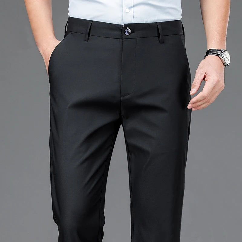 Pantalón Hombre Smart Casual Secado Rápido – Recto Elástico Oficina Negro Marino, Talla 31-44