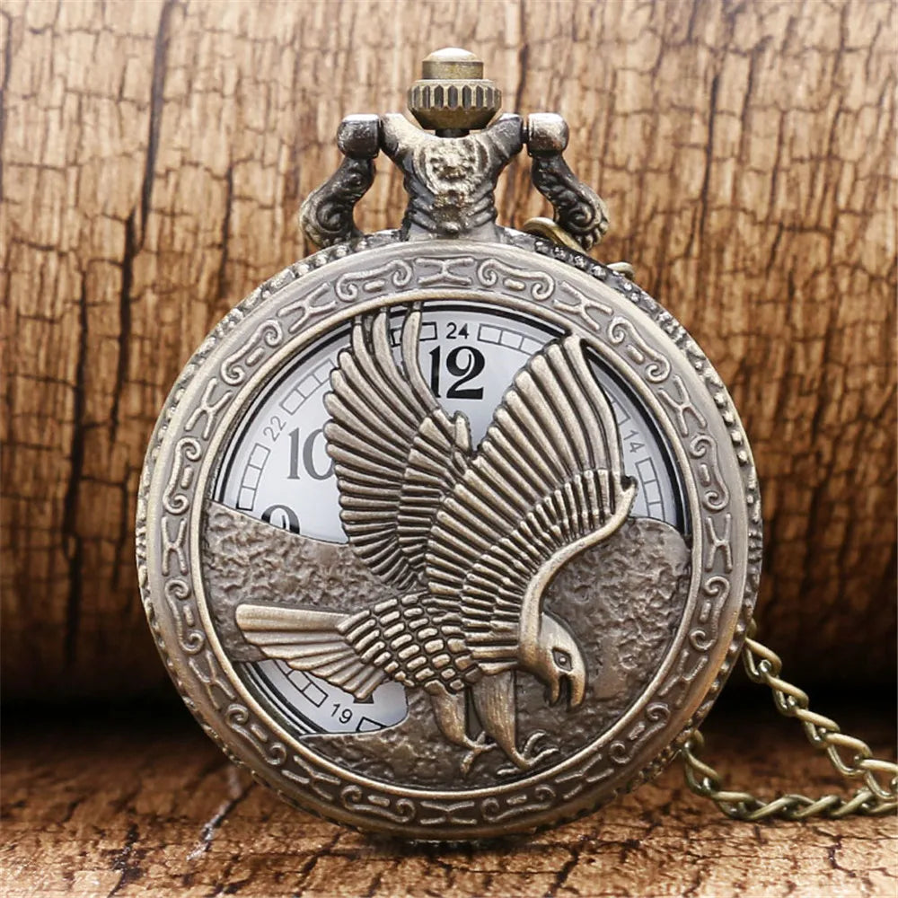 Reloj de Bolsillo Águila Bronce – Colgante Collar Cuarzo, Regalo Unisex Vintage