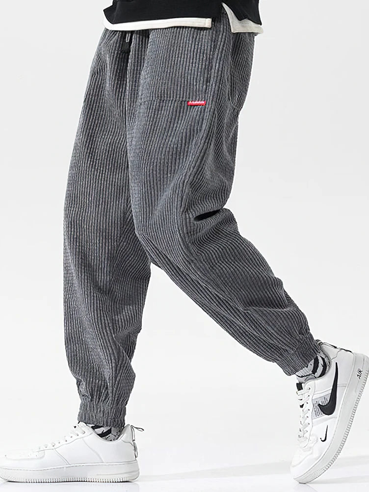 Men's Baggy Corduroy Tech Fleece Thermal Pants – Casual Sport Harem Joggers Fall Winter