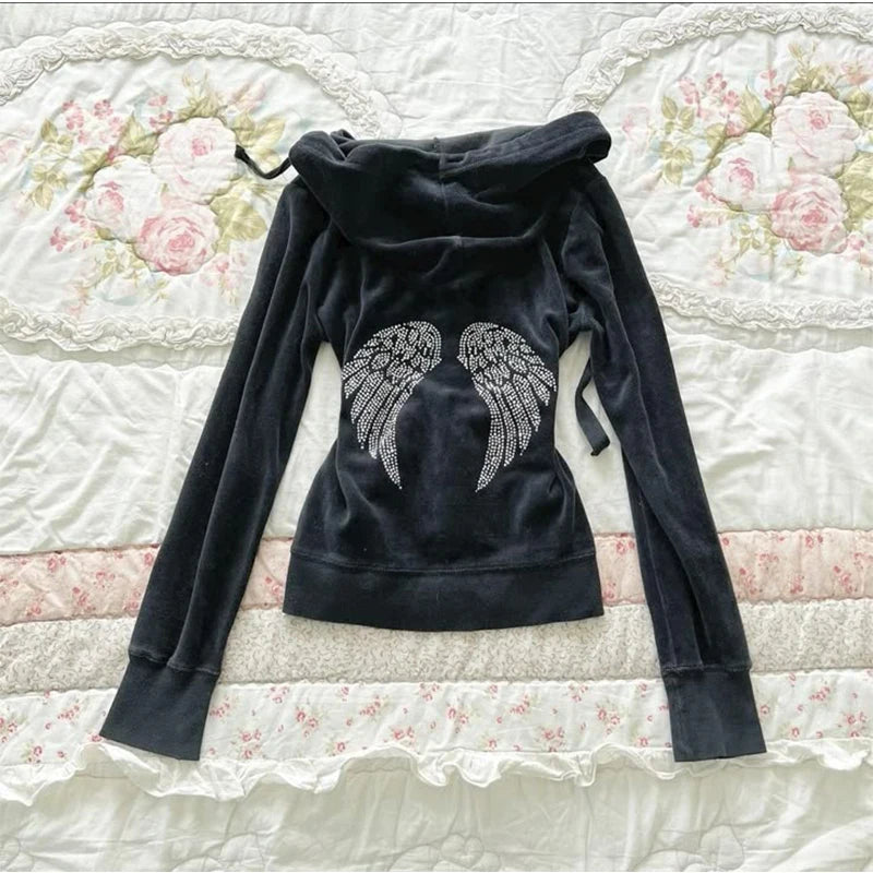 🖤 Chaqueta Grunge Vintage con Alas – Gótica Slim Street Y2K