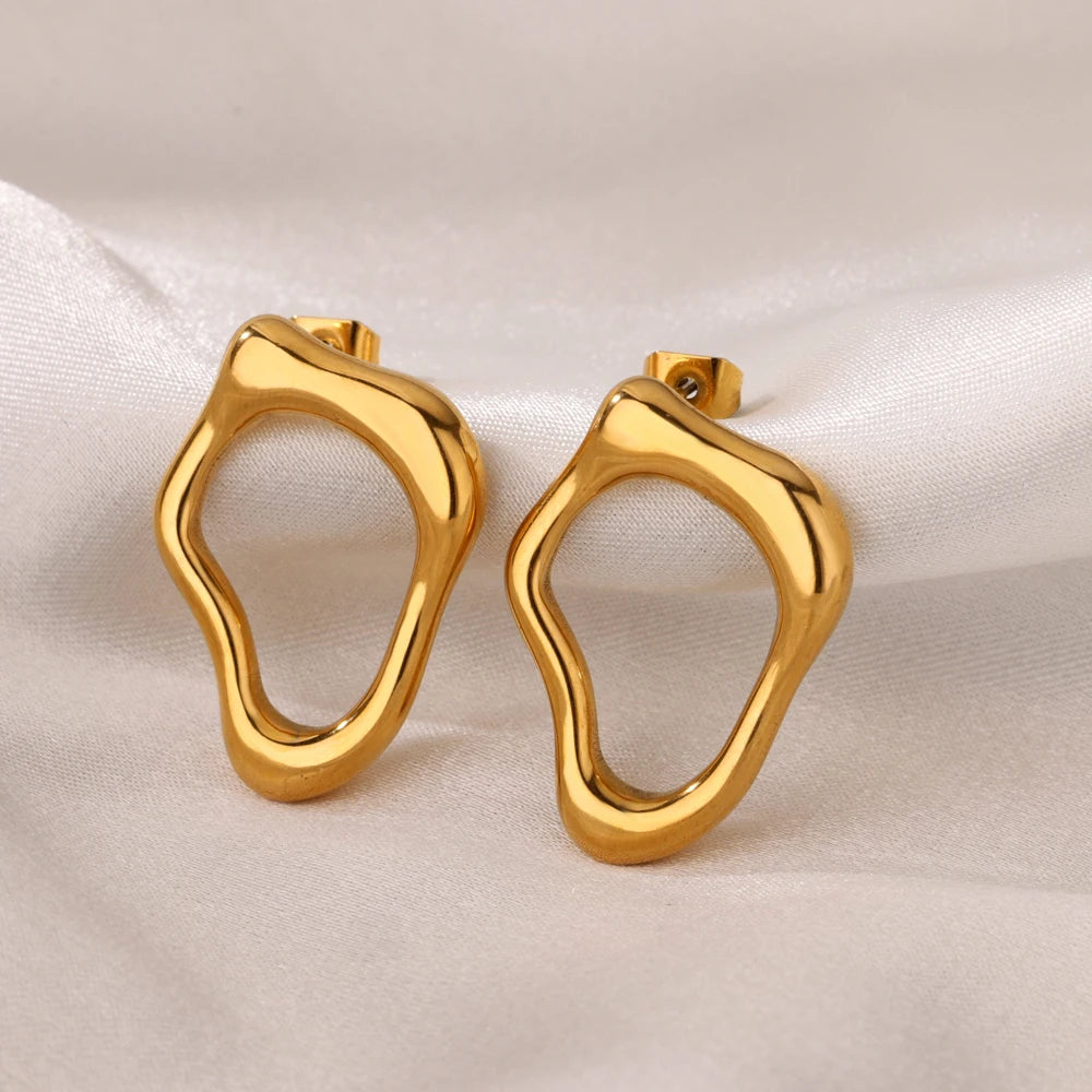 Irregular Stainless Steel Earrings – Aesthetic Gold Design for Women