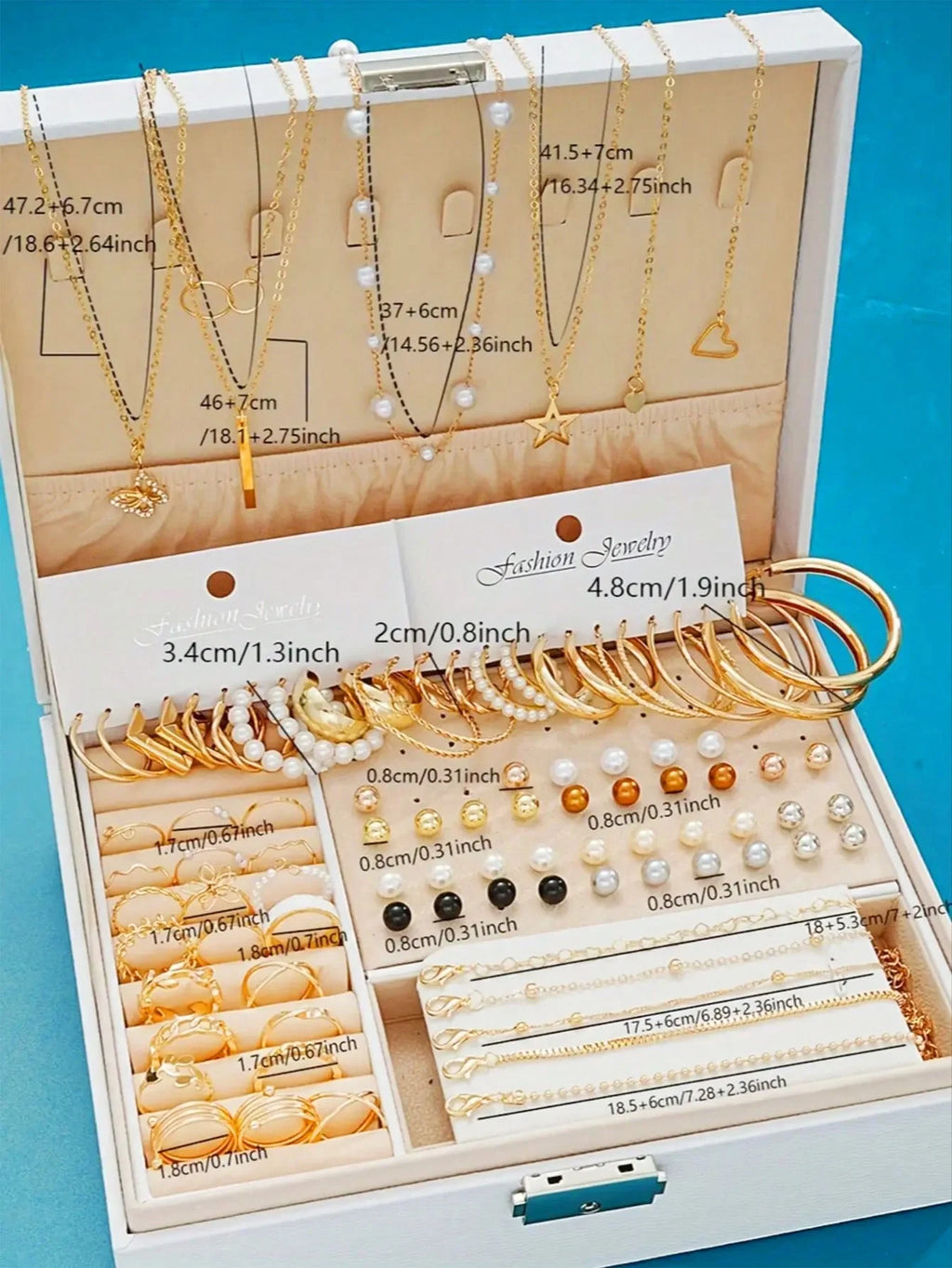 86-Piece Pearl Jewelry Set – Necklace, Earrings & Rings, Women's Gift