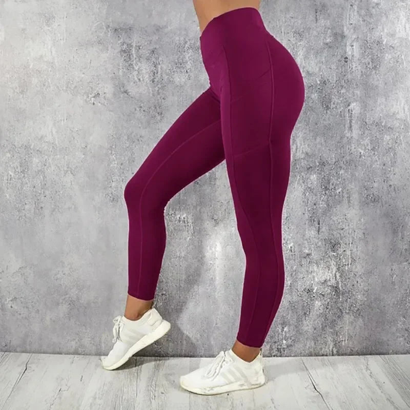 Women's High-Waisted Yoga Fitness Leggings with Pocket – Figure-Enhancing Gym Running Stretchy