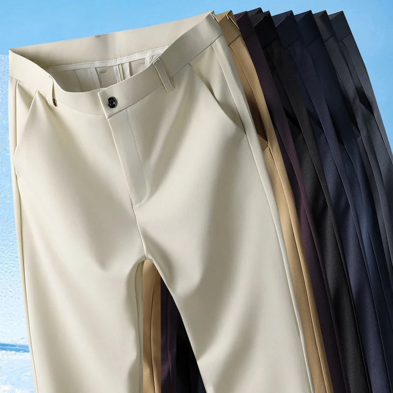 Pantalón Hombre Recto Antiplancha Tejido Sedoso – Ligero Casual Primavera Verano, Talla 29-42