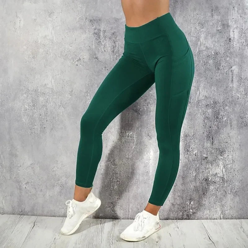Women's High-Waisted Yoga Fitness Leggings with Pocket – Figure-Enhancing Gym Running Stretchy