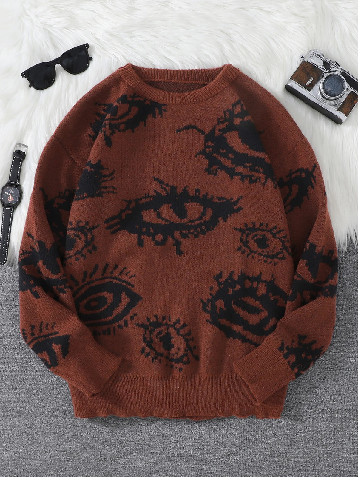 Jersey Jacquard con Motivo de Ojo Abstracto – Pullover Casual Otoño-Invierno