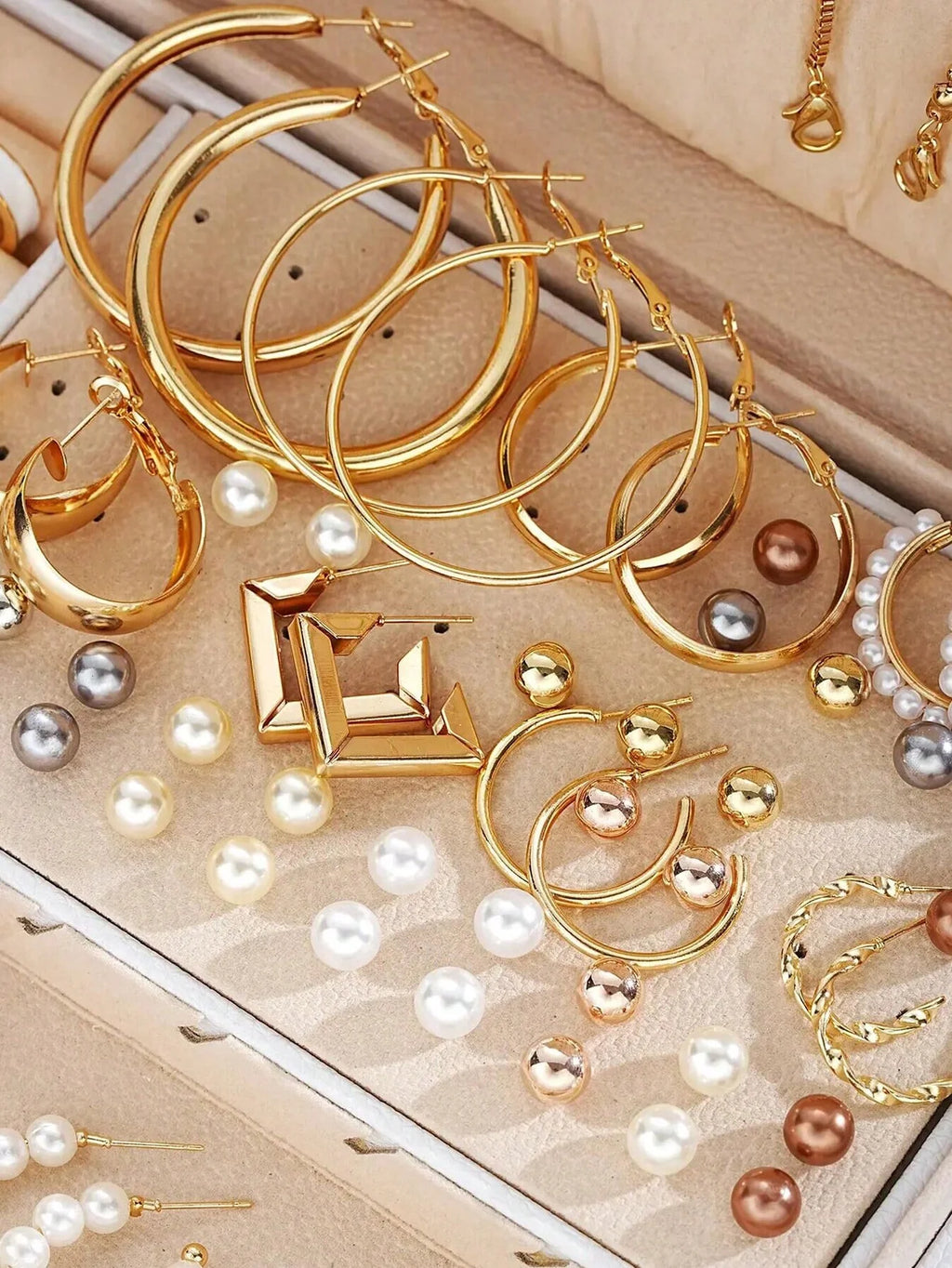 86-Piece Pearl Jewelry Set – Necklace, Earrings & Rings, Women's Gift
