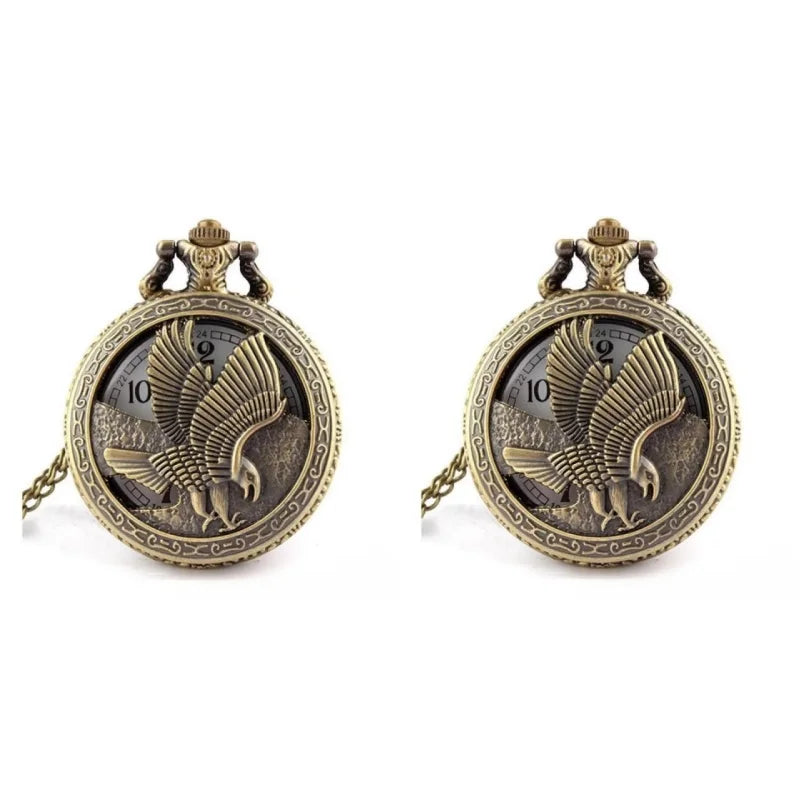 Reloj de Bolsillo Águila Bronce – Colgante Collar Cuarzo, Regalo Unisex Vintage