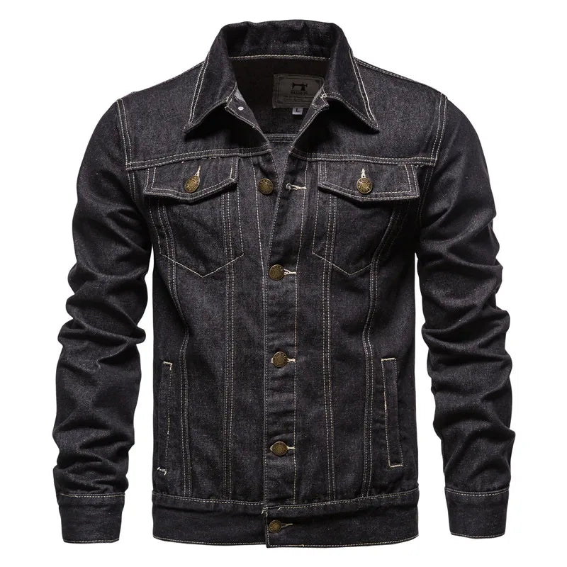 Chaqueta Vaquera Hombre Moto Vintage 2025 Slim Fit – Denim Moda Negro Azul Otoño