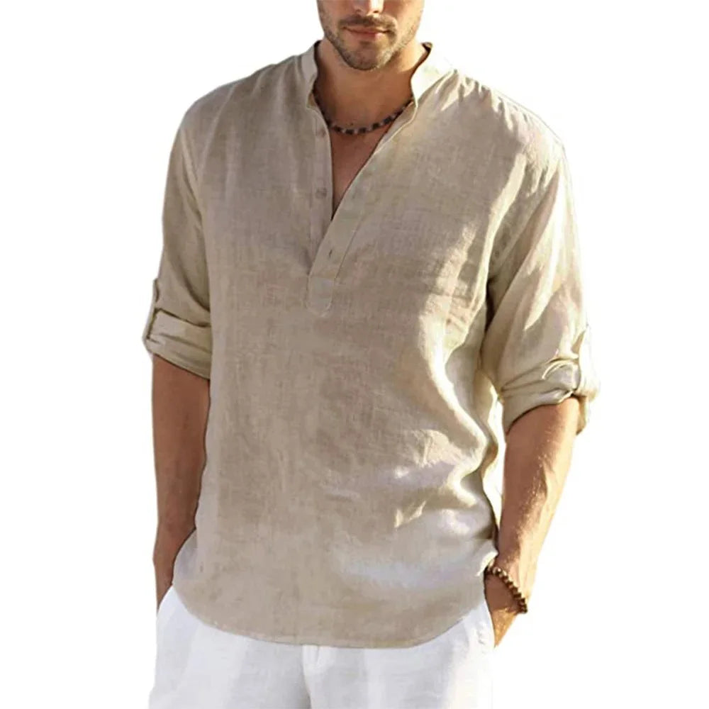 Men's Cotton Linen Long Sleeve Shirt – Loose Casual Spring Autumn, Size S-3XL