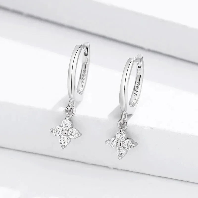 Clover Hoop Earrings with Zirconia in 925 Silver – Wedding & Party Jewelry