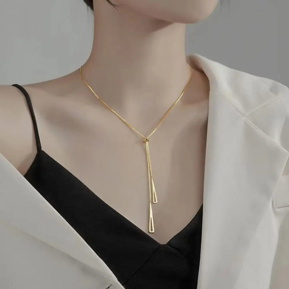 Boho Fringe Triangle Necklace – Chic Fashion Gold Long Clavicle Chain