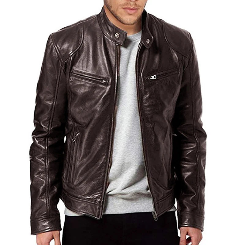 Cazadora Moto Hombre Cuero PU Slim Fit 2024 – Chaqueta Casual Cortavientos Moda Otoño
