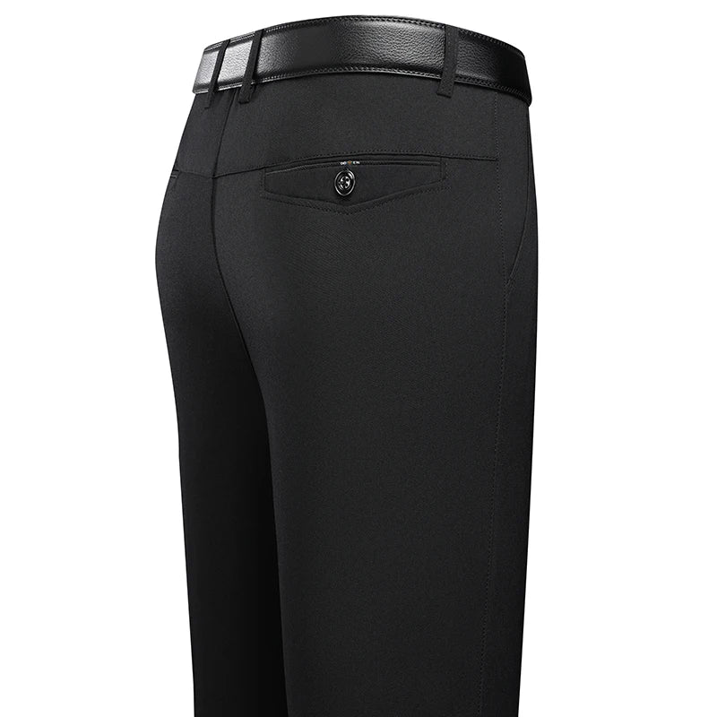 Men's Straight Formal Suit Trousers – Elastic Black Gray Office Spring Autumn