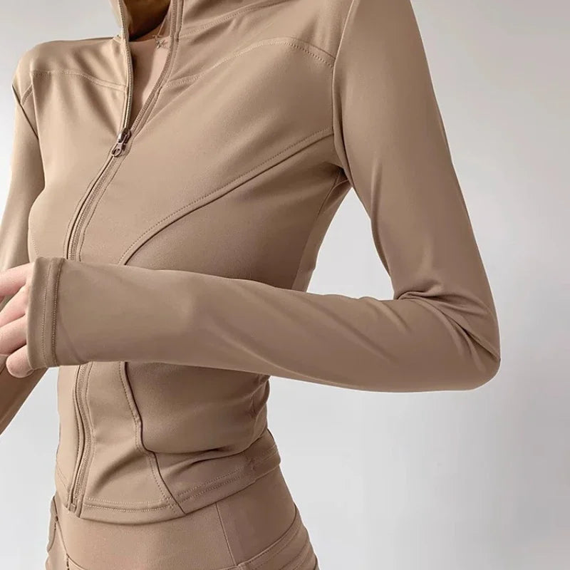 Women's Long Sleeve Sports Jacket with Zipper – Running & Fitness S-3XL