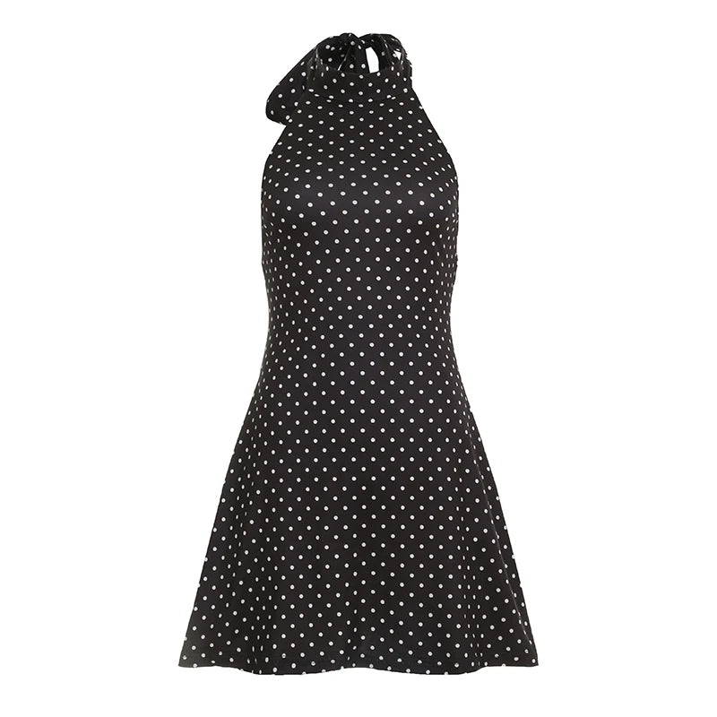 Vestido Mini Halter de Lunares para Mujer – Elegante, Espalda Descubierta, Fiesta